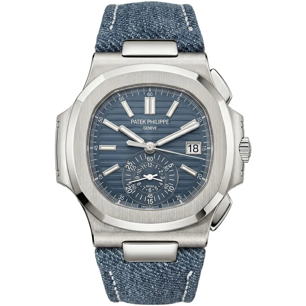 Montre Patek Philippe Nautilus pour homme, cadran bleu et bracelet en denim