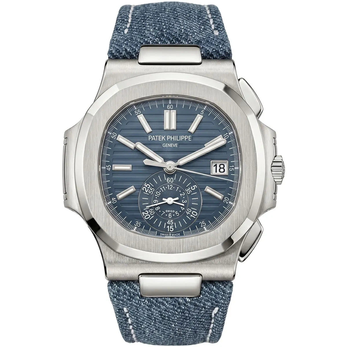 Montre Patek Philippe Nautilus pour homme, cadran bleu et bracelet en denim