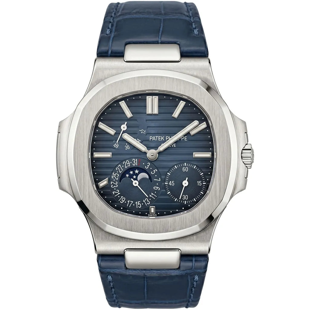 Montre Patek Philippe Nautilus pour homme, cadran bleu, phase de lune