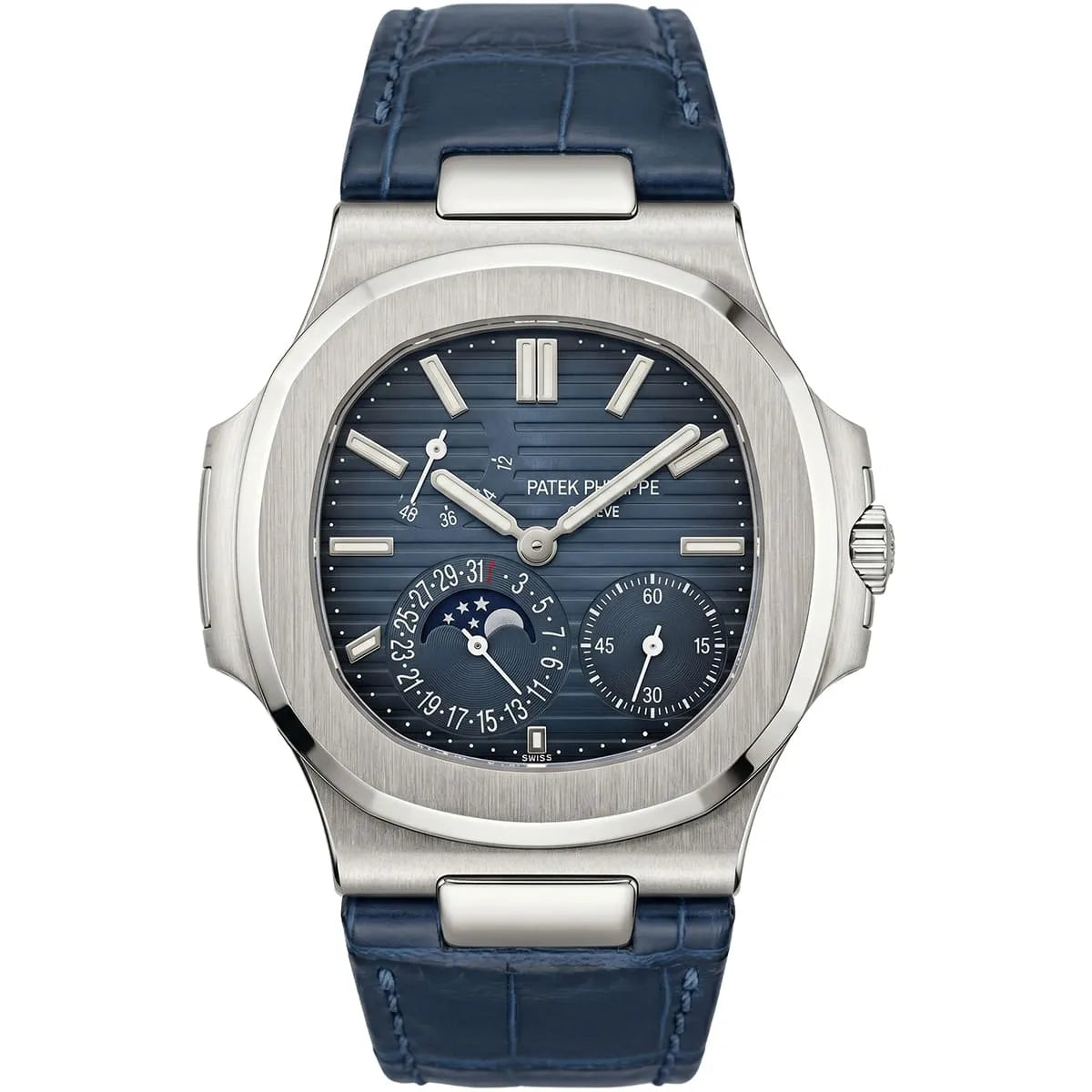 Montre Patek Philippe Nautilus pour homme, cadran bleu, phase de lune