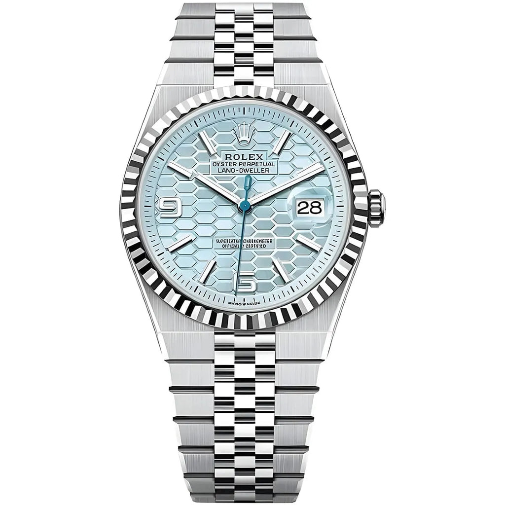Montre Rolex Land-Dweller pour homme, cadran bleu glacier en nid d'abeille