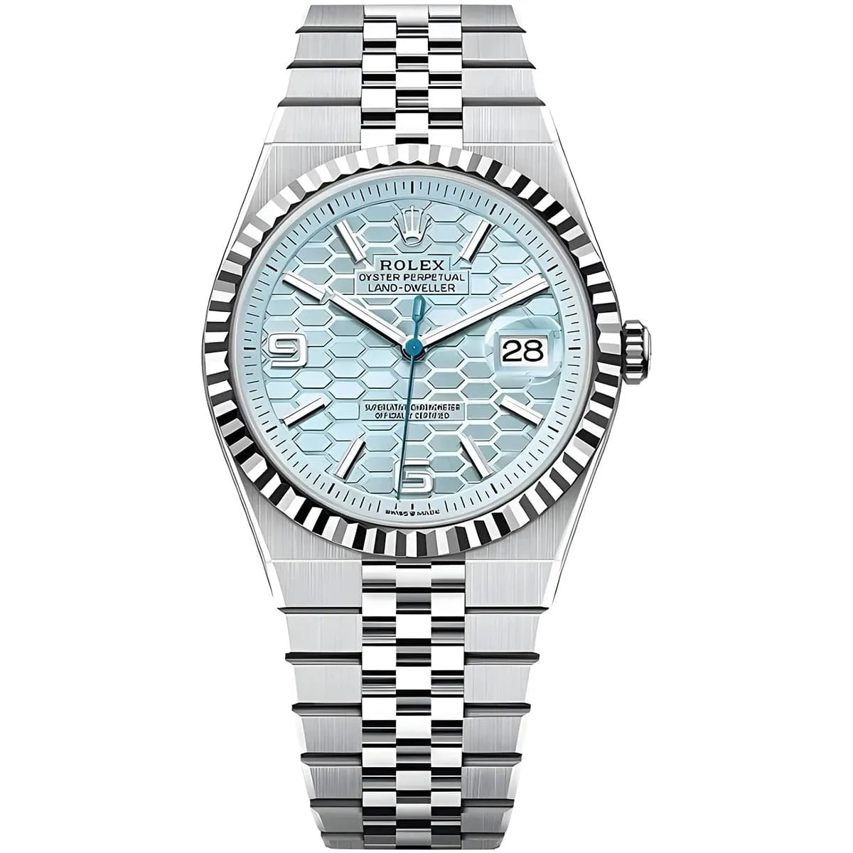 Montre Rolex Land-Dweller pour homme, cadran bleu glacier en nid d'abeille