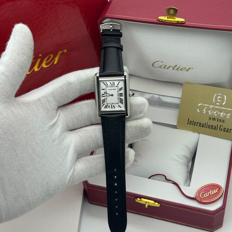Cartier Tank Classique Roma - Roman Dial Black Leather Watch