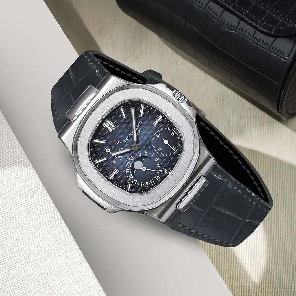 Montre Patek Philippe Nautilus pour homme, cadran bleu, phase de lune
