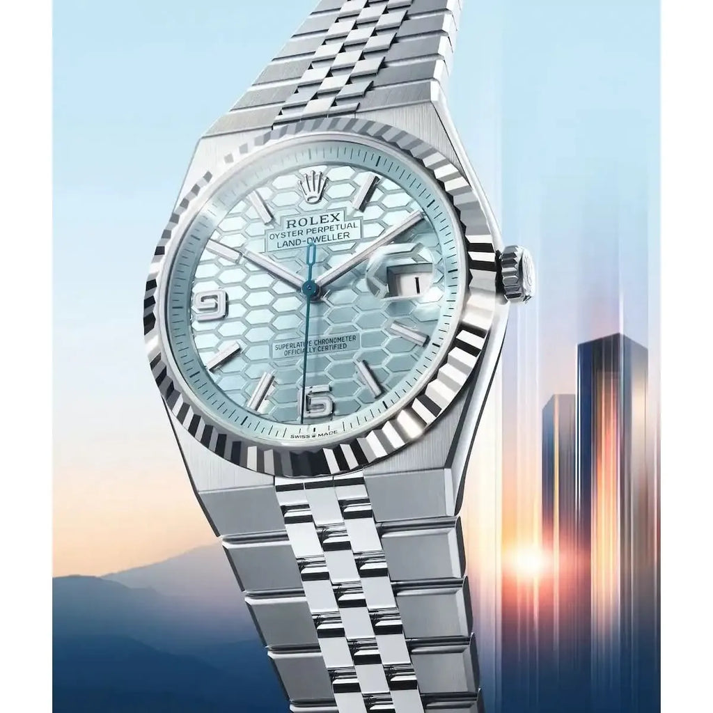 Montre Rolex Land-Dweller pour homme, cadran bleu glacier en nid d'abeille