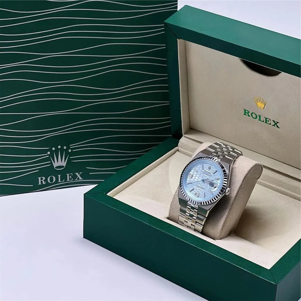 Montre Rolex Land-Dweller pour homme, cadran bleu glacier en nid d'abeille