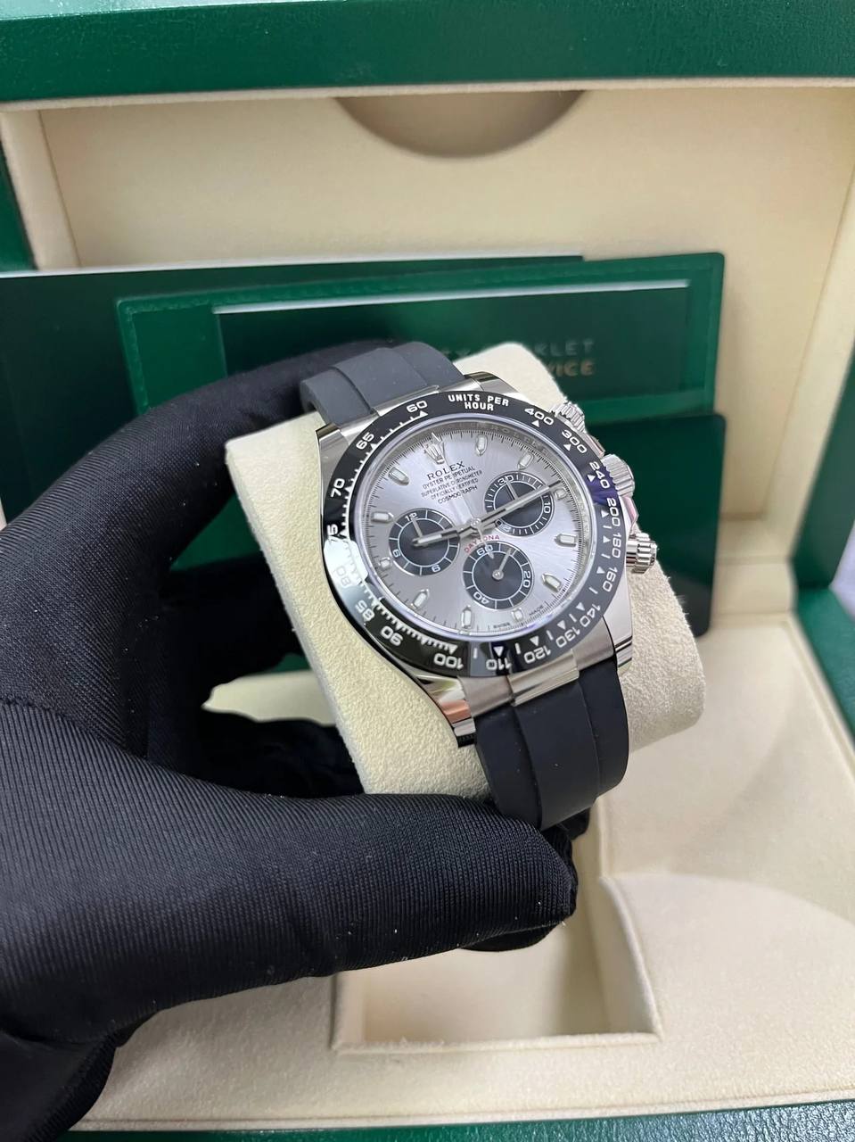 Rolex Daytona 40 White Gold Steel Grey Index Dial Black Sub-Dials Oysterflex