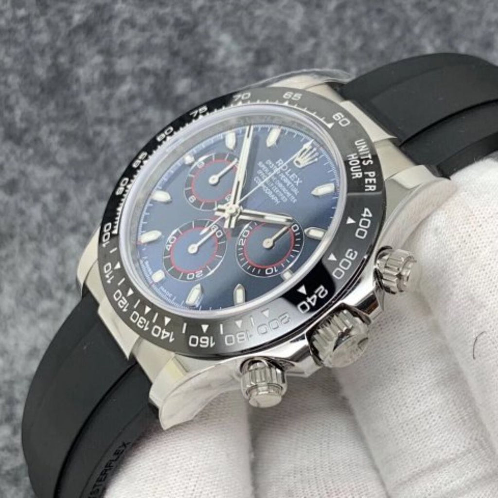Bracelet de montre Rolex Daytona en cuir, cadran bleu en caoutchouc (5A+)