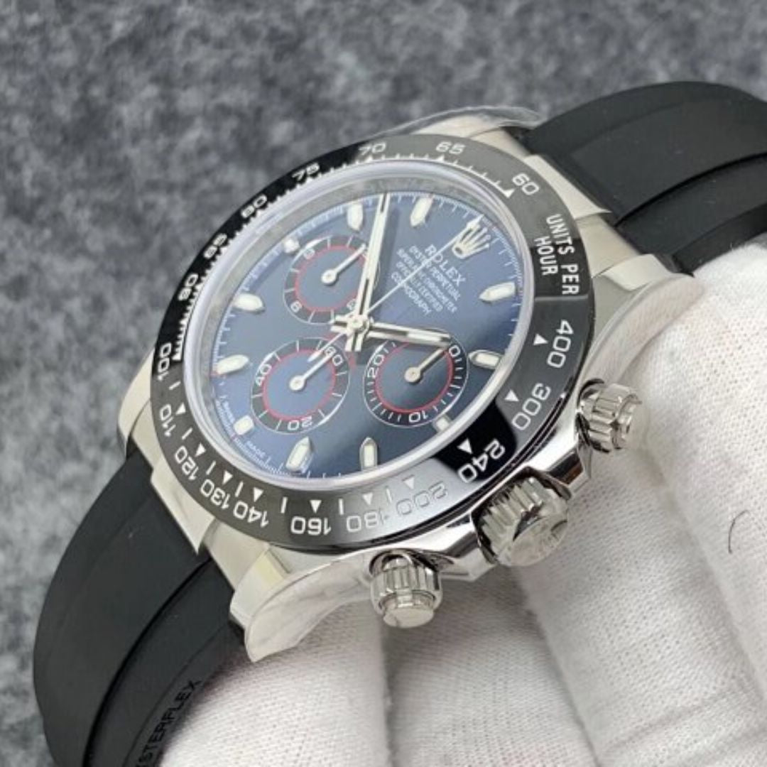 Bracelet de montre Rolex Daytona en cuir, cadran bleu en caoutchouc (5A+)