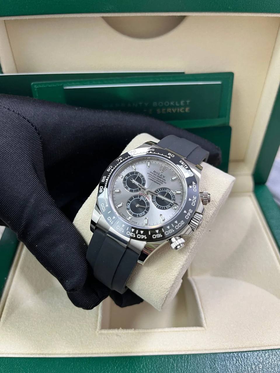 Rolex Daytona 40 White Gold Steel Grey Index Dial Black Sub-Dials Oysterflex