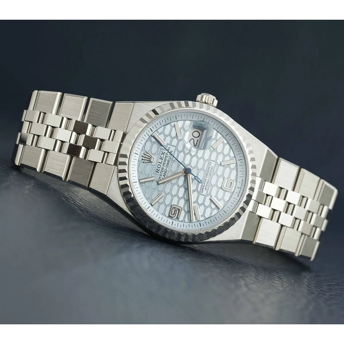 Montre Rolex Land-Dweller pour homme, cadran bleu glacier en nid d'abeille