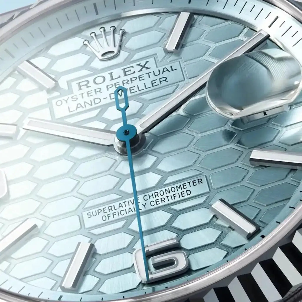 Montre Rolex Land-Dweller pour homme, cadran bleu glacier en nid d'abeille