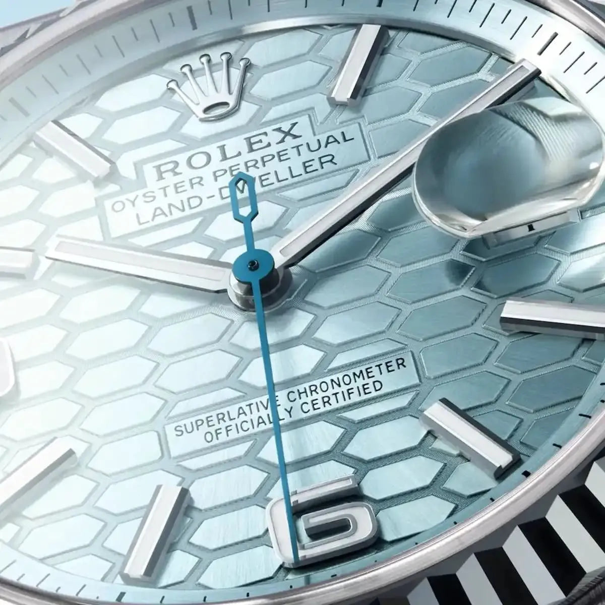 Montre Rolex Land-Dweller pour homme, cadran bleu glacier en nid d'abeille