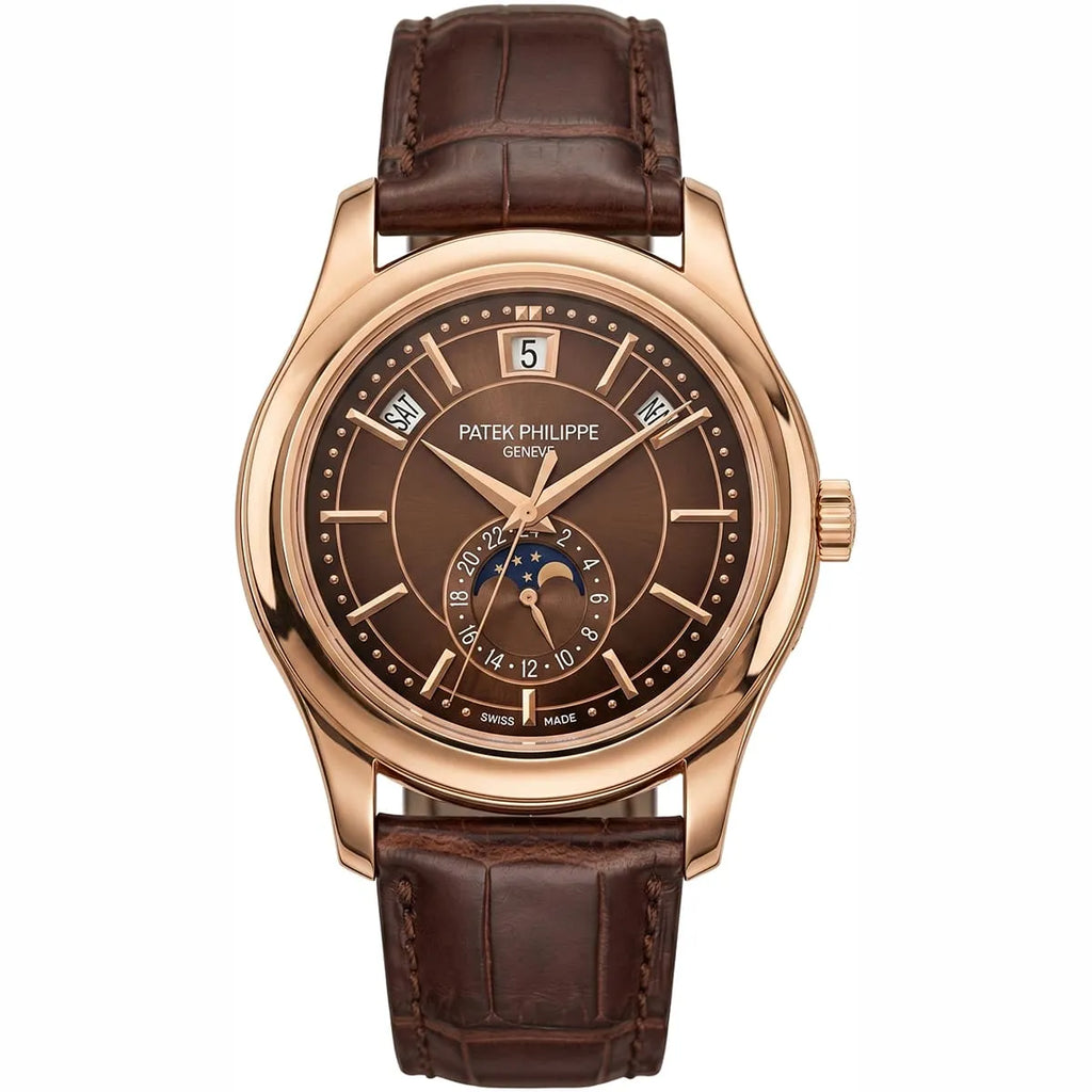 Montre Patek Philippe pour homme, calendrier annuel, phases de lune, cadran brun
