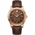 Montre Patek Philippe pour homme, calendrier annuel, phases de lune, cadran brun