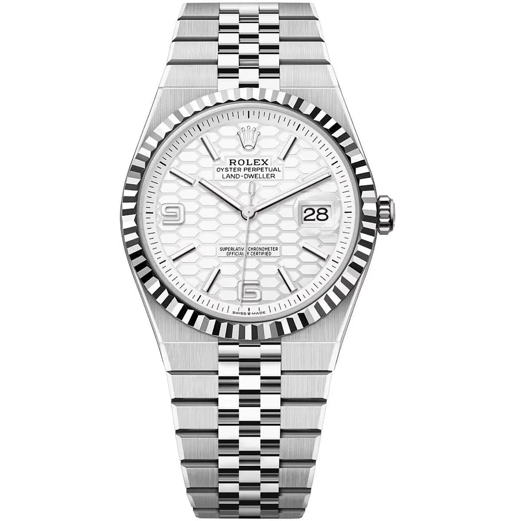 Montre Rolex Land-Dweller pour homme, cadran blanc argenté à motif nid d'abeille