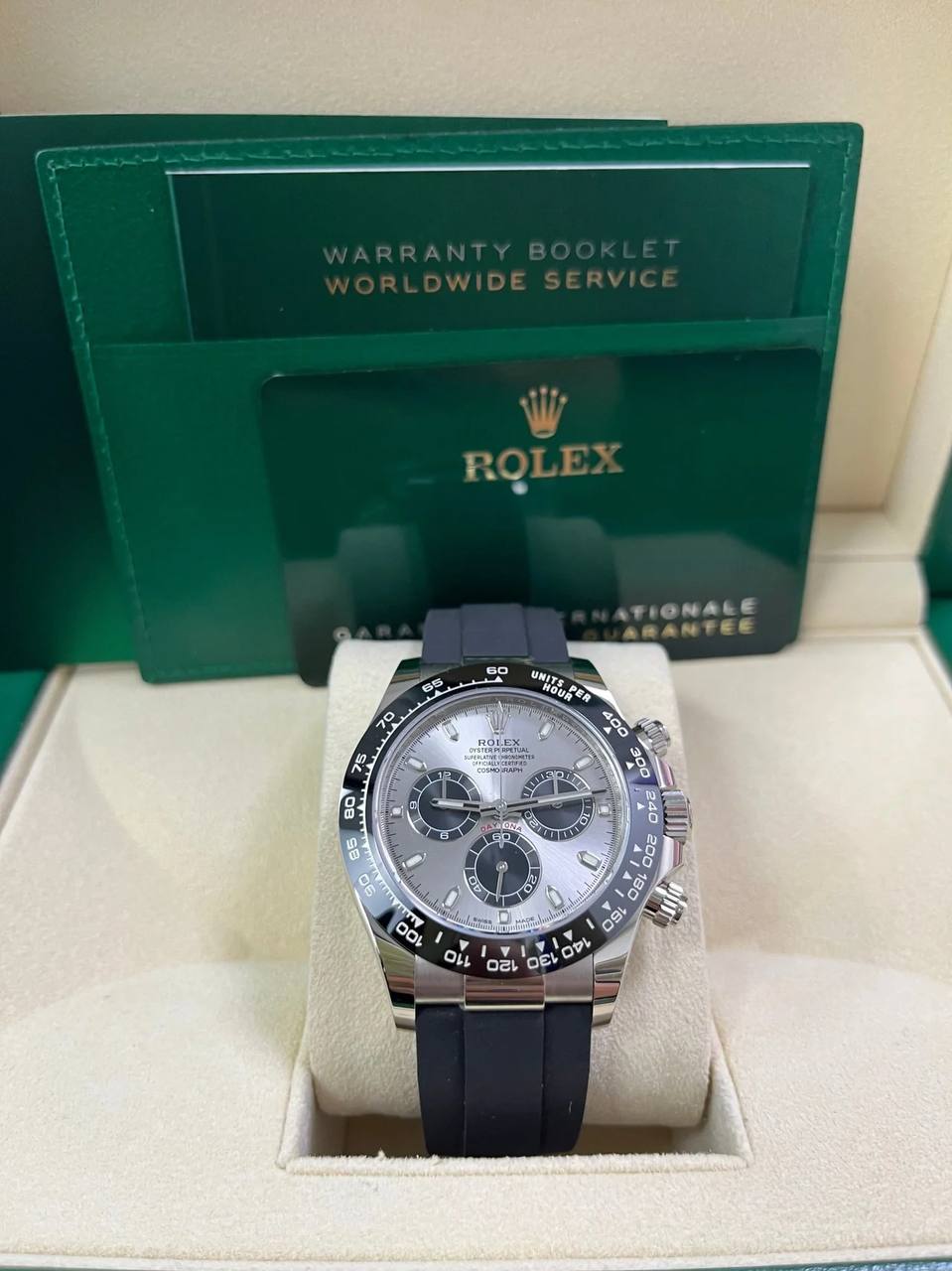 Rolex Daytona 40 White Gold Steel Grey Index Dial Black Sub-Dials Oysterflex
