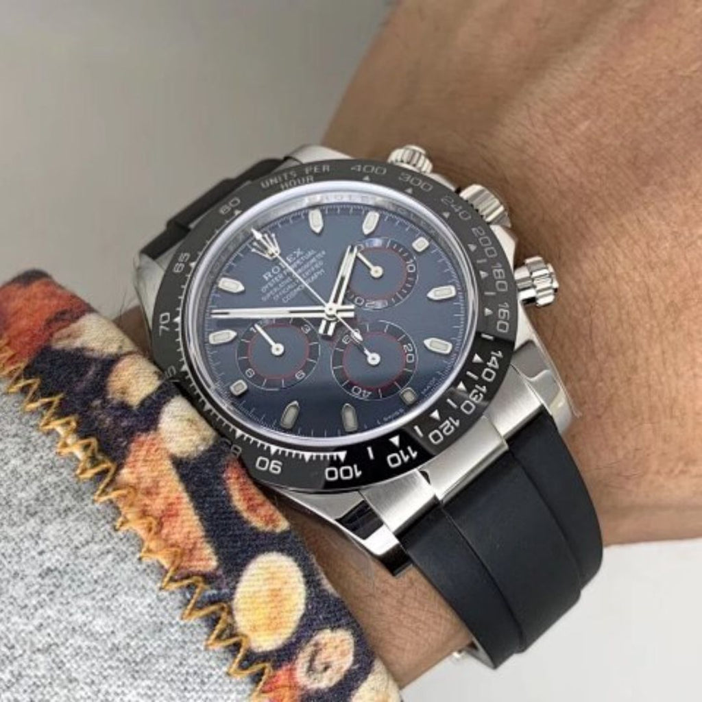 Bracelet de montre Rolex Daytona en cuir, cadran bleu en caoutchouc (5A+)